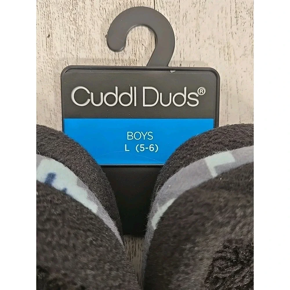 Cuddl Duds Slippers Boys Size Large (5-6) Black Gray Printed Glitch Fleece NEW